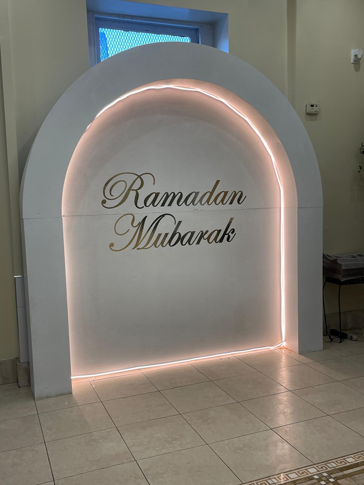 Decorative Ramadan arch backdrop installation for a community celebration in New York